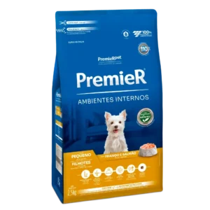 Ração Premier Ambientes Internos Cães Filhotes Raças Pequenas Sabor Frango e Salmão 2,5 kg